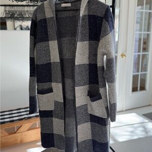 Monteau Navy and Gray Knit cardigan with Hood